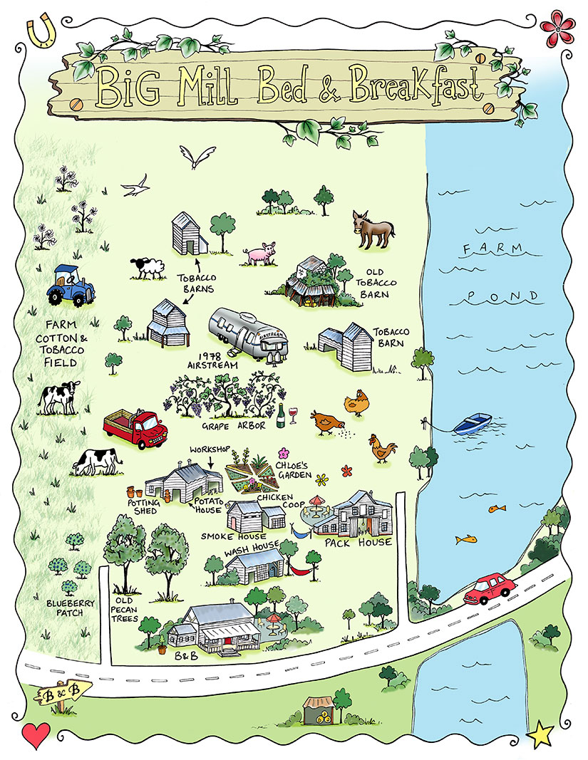 illustrated map of Big Mill property